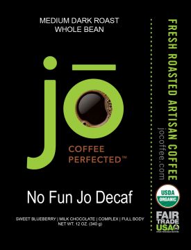 No Fun Jo Decaf Case Pack - 6/12 oz. Case Whole Bean